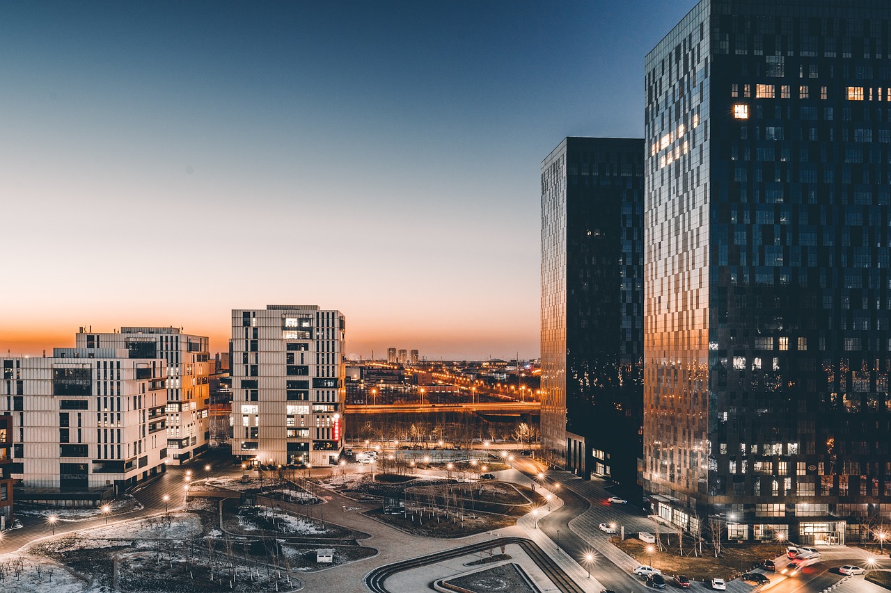 sunrise on city buildings 